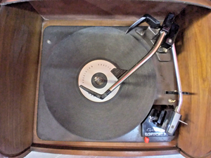 Columbia Records Masterworks Walnut Tambour Cabinet w/ Garrard 3000 Turntable