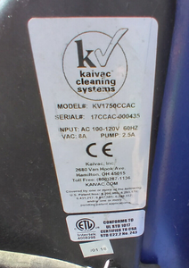 Kaivac 1750CCAC Blue, Refrigeration Unit, Cooler Case Cleaning Machine, AC Power