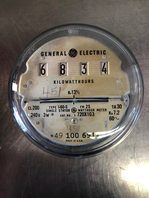 GE Single Stator Glass I-60-S Watthour Meter CL200 - 240V, 3W, FM2S, TA30 - Used