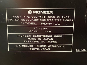 PIONEER 100 CD Compact Discs Player PD-F100 File-Type - Pule Flow D/A Converter