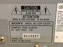 Load image into Gallery viewer, SONY CD Ex-Changer System CDP-CE375 - 5-Disc Carousel - Powers On - Used